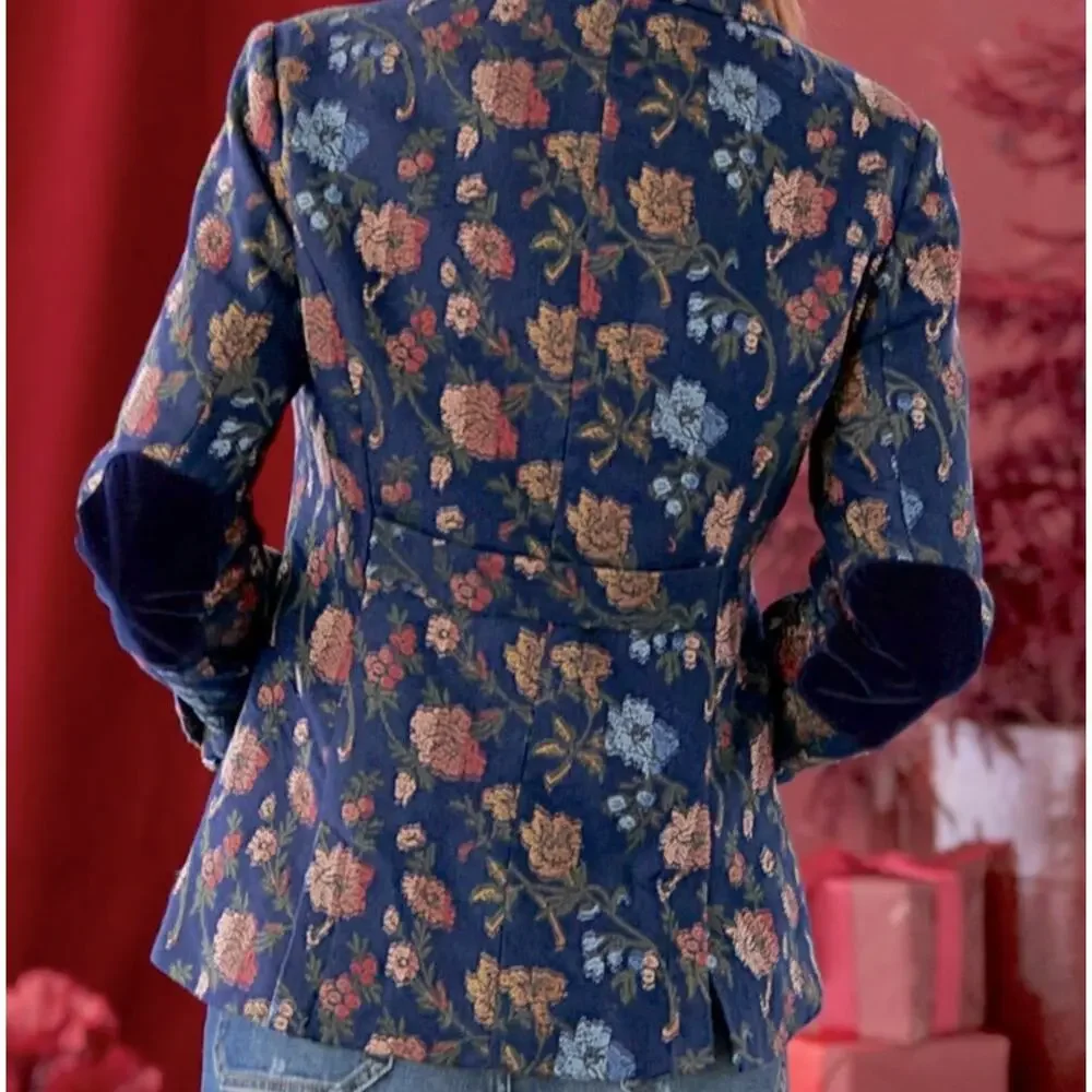 Sundance Alpine Coast Jacket size Medium Embroidered Bohemian Blazer Navy Floral - Picture 2 of 10